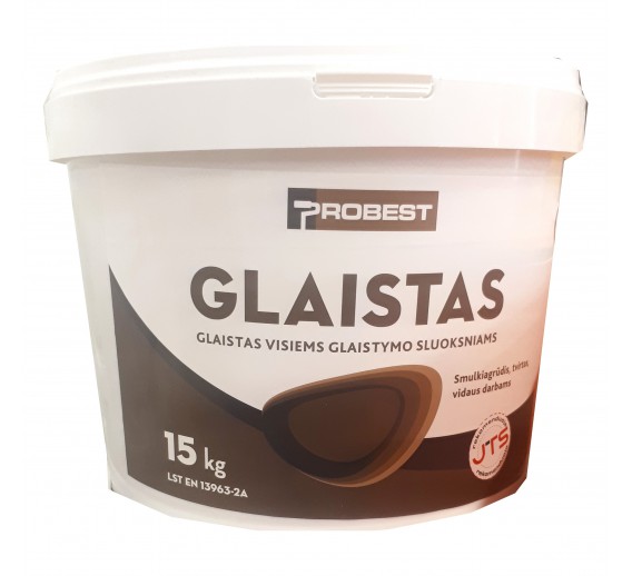 Dažai. Glaistas, gruntas, klijai, skiedikliai. Glaistai. Statybinis glaistas. Statybinis glaistas PROBEST kibirėlyje, 15kg 