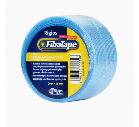 Dažai. Dažai, dažymo įrankiai, dažymo juostos. Apsauginės dažymo, glaistymo ir armavimo juostos. Stiklo audinio juosta Rigips 48 mm x 20 m 