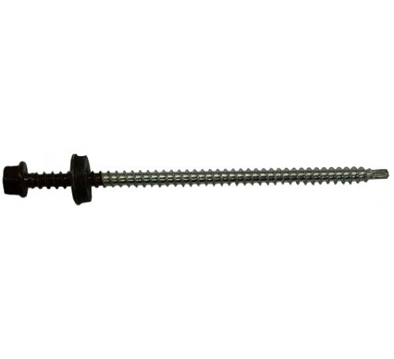 Tvirtinimo detalės. Stoginiai savisriegiai. Spalvoti stoginiai savisriegiai 4,8x80 ir 4,8x100. Stoginis savisriegis 4.8x100 mm RAL8017 į medį 