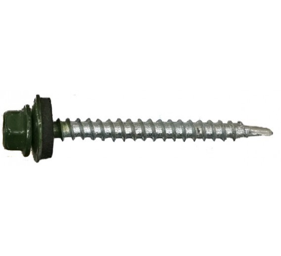 Tvirtinimo detalės. Stoginiai savisriegiai. Spalvoti stoginiai savisriegiai 4,8x50. Stoginis savisriegis 4.8x50 mm RAL6020 į medį 