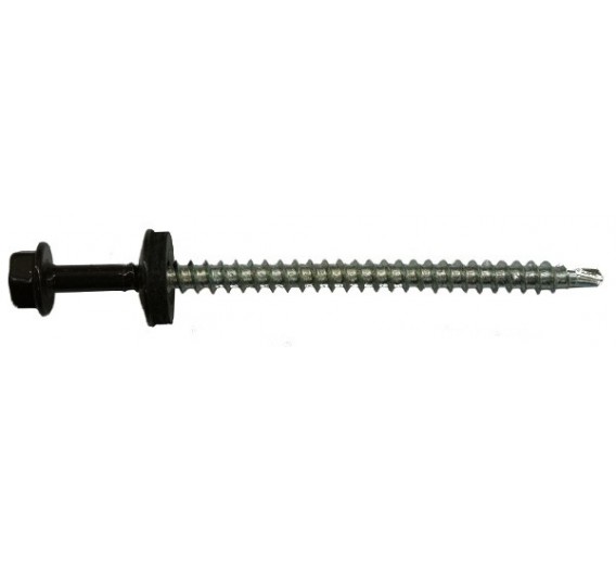 Tvirtinimo detalės. Stoginiai savisriegiai. Spalvoti stoginiai savisriegiai 4,8x80 ir 4,8x100. Stoginis savisriegis 4.8x80 mm RAL8019 į medį 