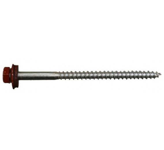 Tvirtinimo detalės. Stoginiai savisriegiai. Spalvoti stoginiai savisriegiai 5,5x80 ir 5,5x100. Stoginis sraigtas 6x100 RAL3009 į medį 