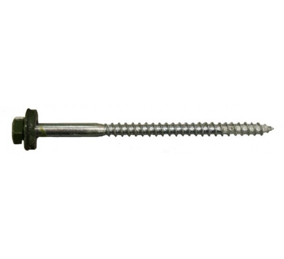 Tvirtinimo detalės. Stoginiai savisriegiai. Spalvoti stoginiai savisriegiai 5,5x80 ir 5,5x100. Stoginis sraigtas 6x100 RAL6020 į medį 