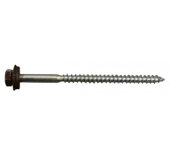 Tvirtinimo detalės. Stoginiai savisriegiai. Spalvoti stoginiai savisriegiai 5,5x80 ir 5,5x100. Stoginis sraigtas 6x100 RAL8017 į medį 
