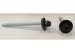 Tvirtinimo detalės. Stoginiai savisriegiai. Spalvoti stoginiai savisriegiai 5,5x80 ir 5,5x100. Stoginis sraigtas 6x80 RAL8004 į medį 
