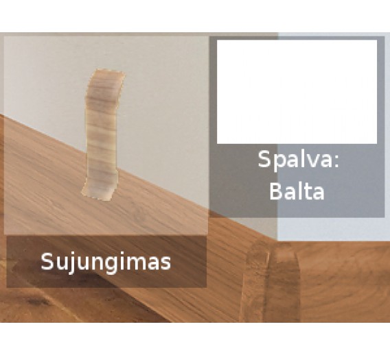 Vidaus apdailos prekės. Apdailos, sujungimo profiliai. Grindjuostės. Izzi grindjuostės, kampai, sujungimai. Sujungimas SMART FLEX /IZZI baltas, 2 vnt. 