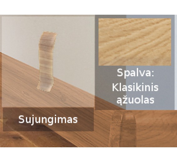 Vidaus apdailos prekės. Apdailos, sujungimo profiliai. Grindjuostės. Izzi grindjuostės, kampai, sujungimai. Sujungimas SMART FLEX / IZZI klasikinis ąžuolas 2 vnt. 