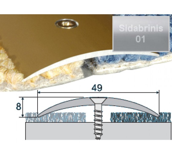 Vidaus apdailos prekės. Apdailos, sujungimo profiliai. Slenkstukai grindų sujungimui. Sujungimo profilis Effector A04 sidabrinis 270 cm 