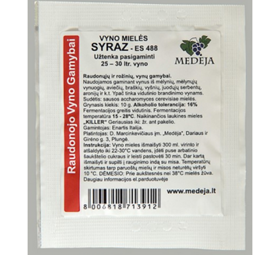 Sodo ir daržo prekės. Vyno gamybos įranga, medžiagos vyno gamybai. Syraz-es 488 vyno mielės 