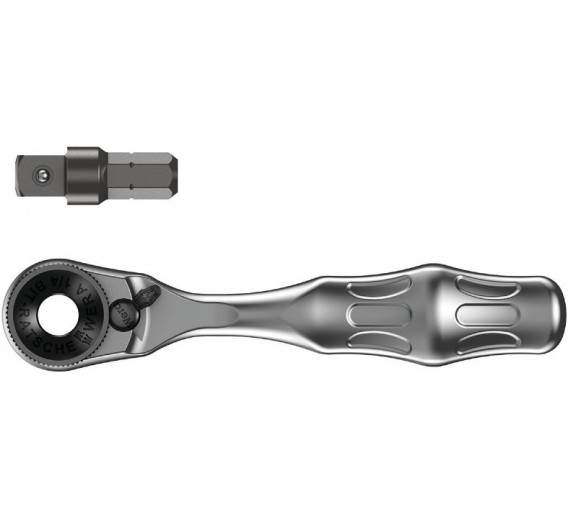 Darbo įrankiai. Mechaniniai įrankiai. Raktai, terkšlės, sukimo galvutės. Terkšlės. Terkšlė Wera Zyklop Mini, 1/4", su adapteriu