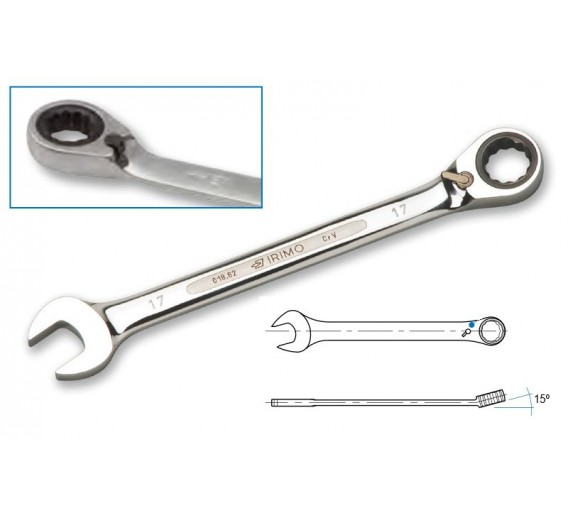 Darbo įrankiai. Mechaniniai įrankiai. Raktai, terkšlės, sukimo galvutės. Reversiniai raktai. Terkšlinis reversinis raktas 11 mm 18-11-1 Irimo 