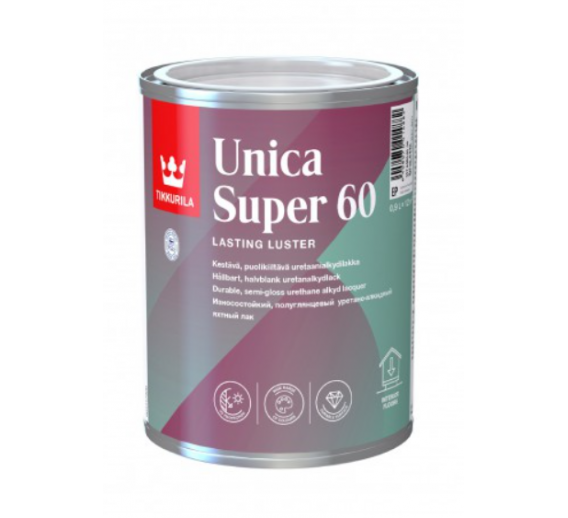 Dažai. Medienos apsaugos ir dekoravimo priemonės. Lakas. Tikkurilla lakas UNICA SUPER 60 pusiau blizgus 0,9l 