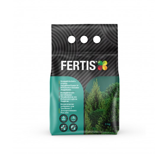 Sodo ir daržo prekės. Trąšos ir durpių substratai. Trąšos. Birios trąšos. Kompleksinės trąšos spygliuočiams ir dekor.augalams FERTIS 3 kg 