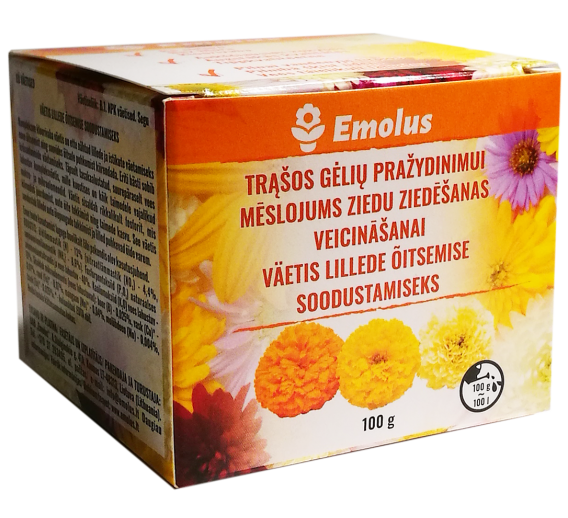 Sodo ir daržo prekės. Trąšos ir durpių substratai. Trąšos. Birios trąšos. Trąšos gėlių pražydinimui 100g Emolus