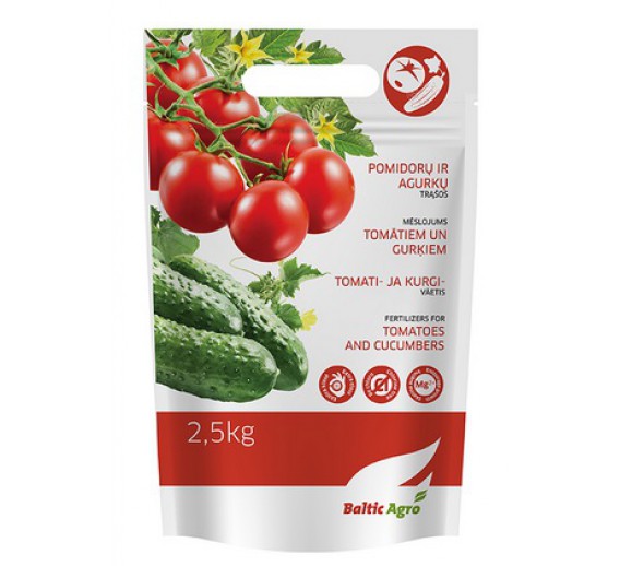 Sodo ir daržo prekės. Trąšos ir durpių substratai. Trąšos. Birios trąšos. Trašos pomidorams ir agurkams Baltic Agro 2,5 kg 