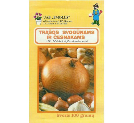 Sodo ir daržo prekės. Trąšos ir durpių substratai. Trąšos. Birios trąšos. Trąšos svogūnams ir česnakams Emolus 100 g 