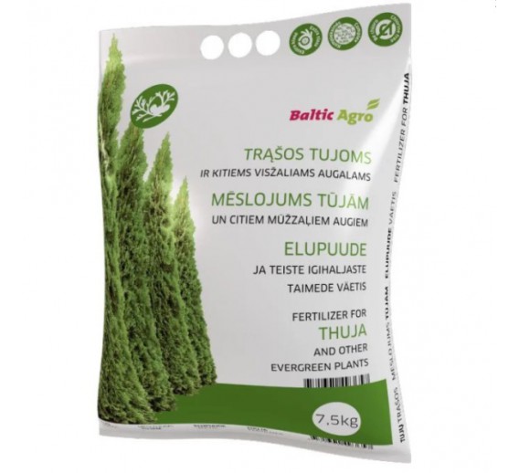 Sodo ir daržo prekės. Trąšos ir durpių substratai. Trąšos. Birios trąšos. Trąšos tujoms 7,5kg 
