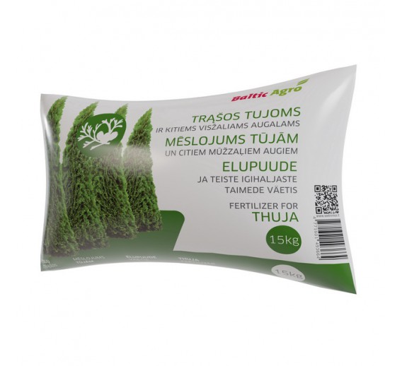 Sodo ir daržo prekės. Trąšos ir durpių substratai. Trąšos. Birios trąšos. Trąšos tujoms Baltic Agro, 15 kg 