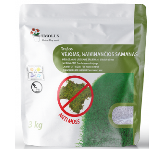 Sodo ir daržo prekės. Trąšos ir durpių substratai. Trąšos. Birios trąšos. Trąšos vejoms nuo samanų 3kg 