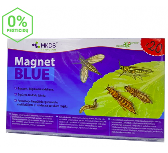 Sodo ir daržo prekės. Priemonės prieš kenkėjus. Priemonės prieš ropojančius ir skraidančius vabzdžius. Tripsų daiginių uodelių gaudyklė MINI Magnet blue 20X12 cm