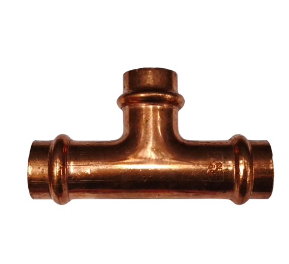 Santechnikos prekės. Vamzdynų sistemos. Vamzdžių sujungimo detalės. Varinės jungtys. Trišakis CU press 18