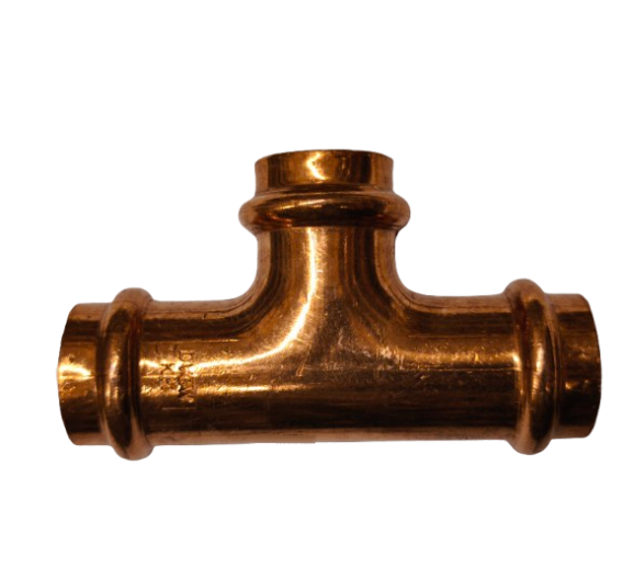 Santechnikos prekės. Vamzdynų sistemos. Vamzdžių sujungimo detalės. Varinės jungtys. Trišakis CU press D15