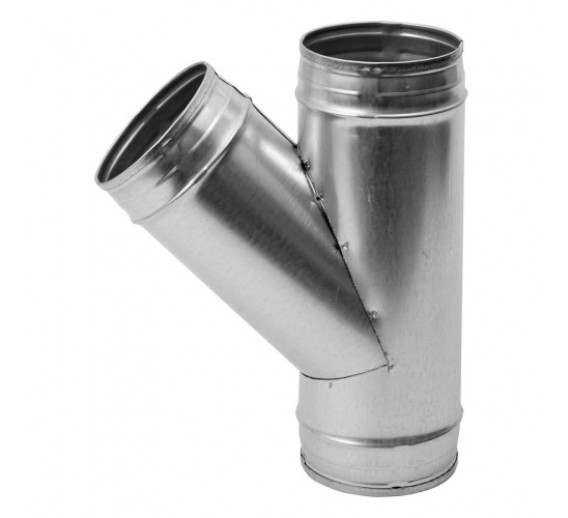 Šildymo ir vėdinimo įranga. Šildymas ir vėdinimas. Ortakiai. Skardiniai ortakiai. Trišakis metalinis be gumos 45 laipsnių d-100/100mm