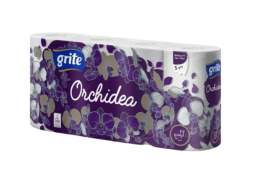 Švaros prekės. Tualetinis popierius, popieriniai rankšluosčiai. Tualetinis popierius GRITE Orchidea Gold 3 sl. 8 vnt