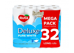 Švaros prekės. Tualetinis popierius, popieriniai rankšluosčiai. Tualetinis popierius Pure White Deluxe 3 sluoksnių 