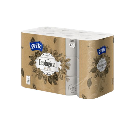 Švaros prekės. Tualetinis popierius, popieriniai rankšluosčiai. Tualetinis popirius Grite Ecological 24rul 3sl