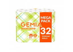 Švaros prekės. Tualetinis popierius, popieriniai rankšluosčiai. Tualetinis popopierius Gemia 32rul.3sl