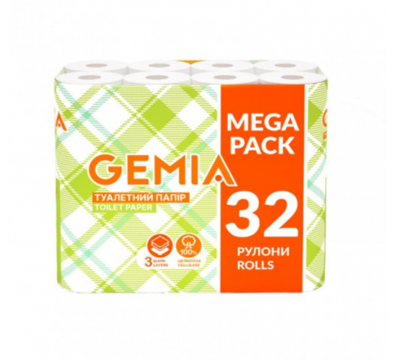 Švaros prekės. Tualetinis popierius, popieriniai rankšluosčiai. Tualetinis popopierius Gemia 32rul.3sl