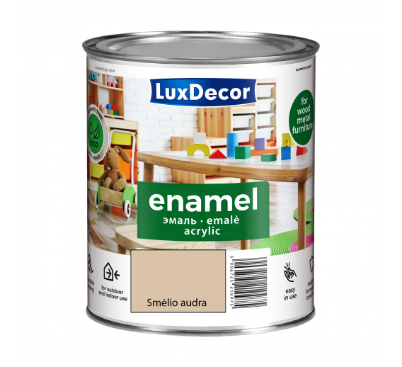 Dažai. Dažai, dažymo įrankiai, dažymo juostos. Emaliniai dažai. Universali emalė LuxDecor blizgi smėlio audra 0.75l 