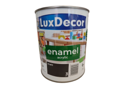 Dažai. Dažai, dažymo įrankiai, dažymo juostos. Emaliniai dažai. Universali emalė LuxDecor matinė absoliutus juodumas 0.75l 