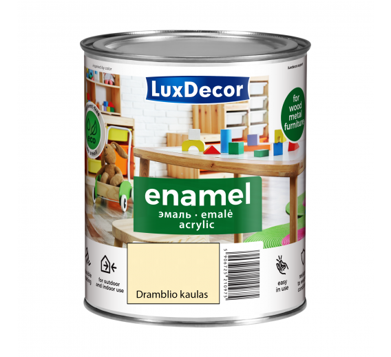 Dažai. Dažai, dažymo įrankiai, dažymo juostos. Emaliniai dažai. Universali emalė LuxDecor matinė dramblio kaulo 0.75l 