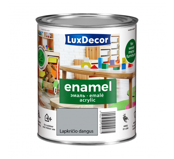 Dažai. Dažai, dažymo įrankiai, dažymo juostos. Emaliniai dažai. Universali emalė LuxDecor matinė lapkričio dangus 0.75l 