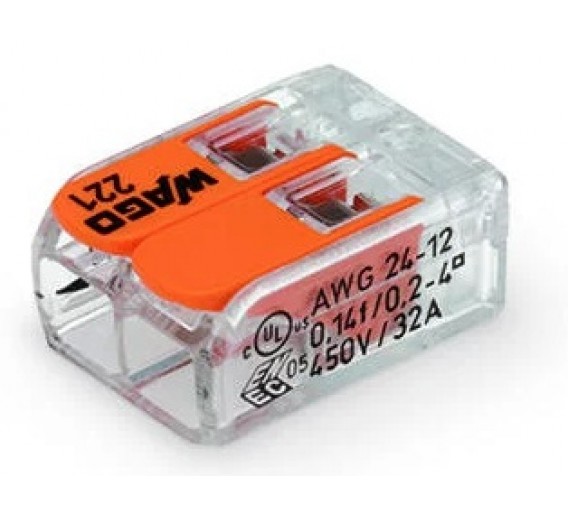 Universali jungtis WAGO 221-412, 2 laidų, iki 4 mm, 32A 
