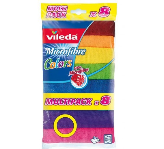 Švaros prekės. Šluostės, virtuvės kempinės. Universali šluostė Vileda Microfibre Colors 8 vnt. 
