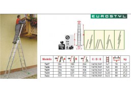 Universalios kopėčios TYP-7609, 3 dalių, 258-569 cm 