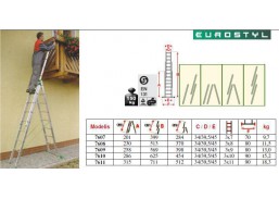 Universalios kopėčios TYP-7610, 3 dalių, 286-625 cm 