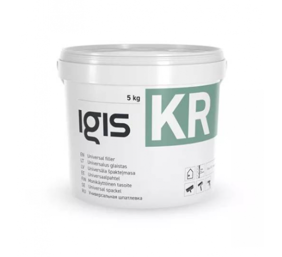 Dažai. Glaistas, gruntas, klijai, skiedikliai. Glaistai. Statybinis glaistas. Universalus glaistas IGIS KR, kibirėlis 5 kg 