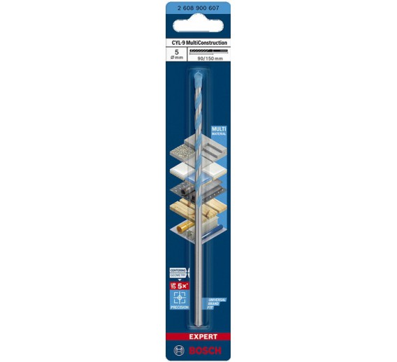Darbo įrankiai. Įrankių priedai. Grąžtai betonui. Betono grąžtai smūginiam suktuvui. Universalus grąžtas BOSCH 2608900607, 5x90x150 mm 