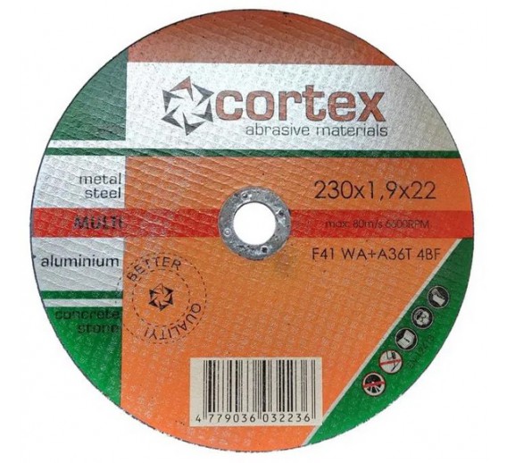 Darbo įrankiai. Įrankių priedai. Metalo pjovimo diskai. Universalus pjovimo diskas Multi cortex 230x1.9x22