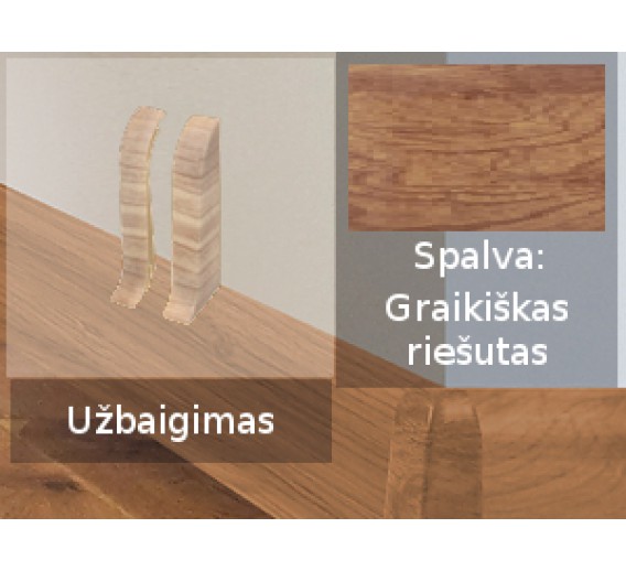 Vidaus apdailos prekės. Apdailos, sujungimo profiliai. Grindjuostės. Izzi grindjuostės, kampai, sujungimai. Užbaigimas SMART FLEX / IZZI, d/k Graikinis riešutas 2 vnt. 