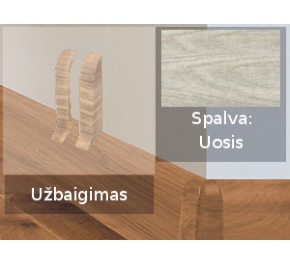 Vidaus apdailos prekės. Apdailos, sujungimo profiliai. Grindjuostės. Izzi grindjuostės, kampai, sujungimai. Užbaigimas SMART FLEX / IZZI, d/k Uosis 2 vnt. 