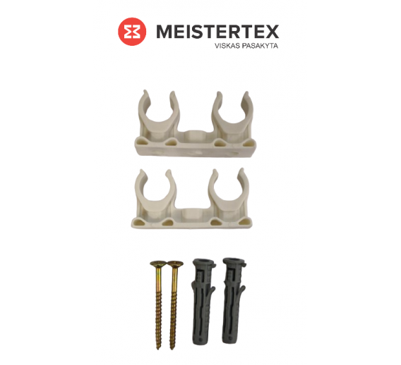 Tvirtinimo detalės. Vamzdžių laikikliai. Vamzdžių laikiklis dvigubas baltas d15 2vnt 