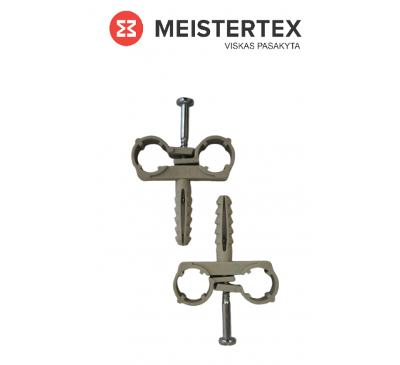 Tvirtinimo detalės. Vamzdžių laikikliai. Vamzdžių laikiklis plastikinis dvigubas F14 2vnt 