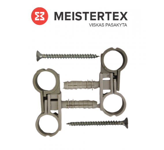 Tvirtinimo detalės. Vamzdžių laikikliai. Vamzdžių laikiklis plastikinis dvigubas F16 2vnt 