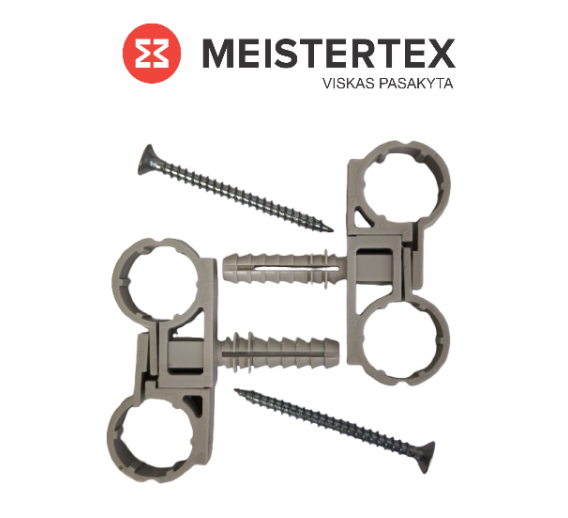 Tvirtinimo detalės. Vamzdžių laikikliai. Vamzdžių laikiklis plastikinis dvigubas F20 2vnt 