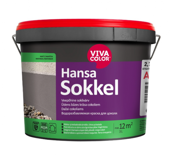 Dažai. Dažai, dažymo įrankiai, dažymo juostos. Fasadiniai dažai. Vandeniniai cokolių dažai VIVACOLOR Hansa Sokkel A 2,7l 